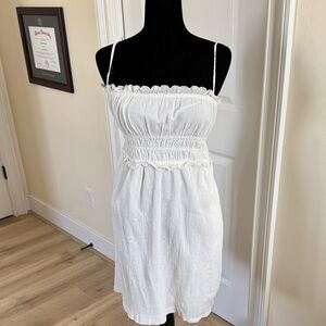 Zara White Smocked Mini Dress with Spaghetti Straps